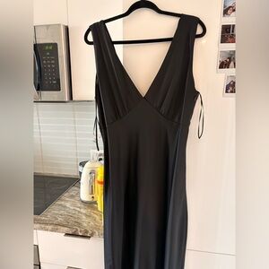 Satin Black V-Neck Slip Dress with cowl back